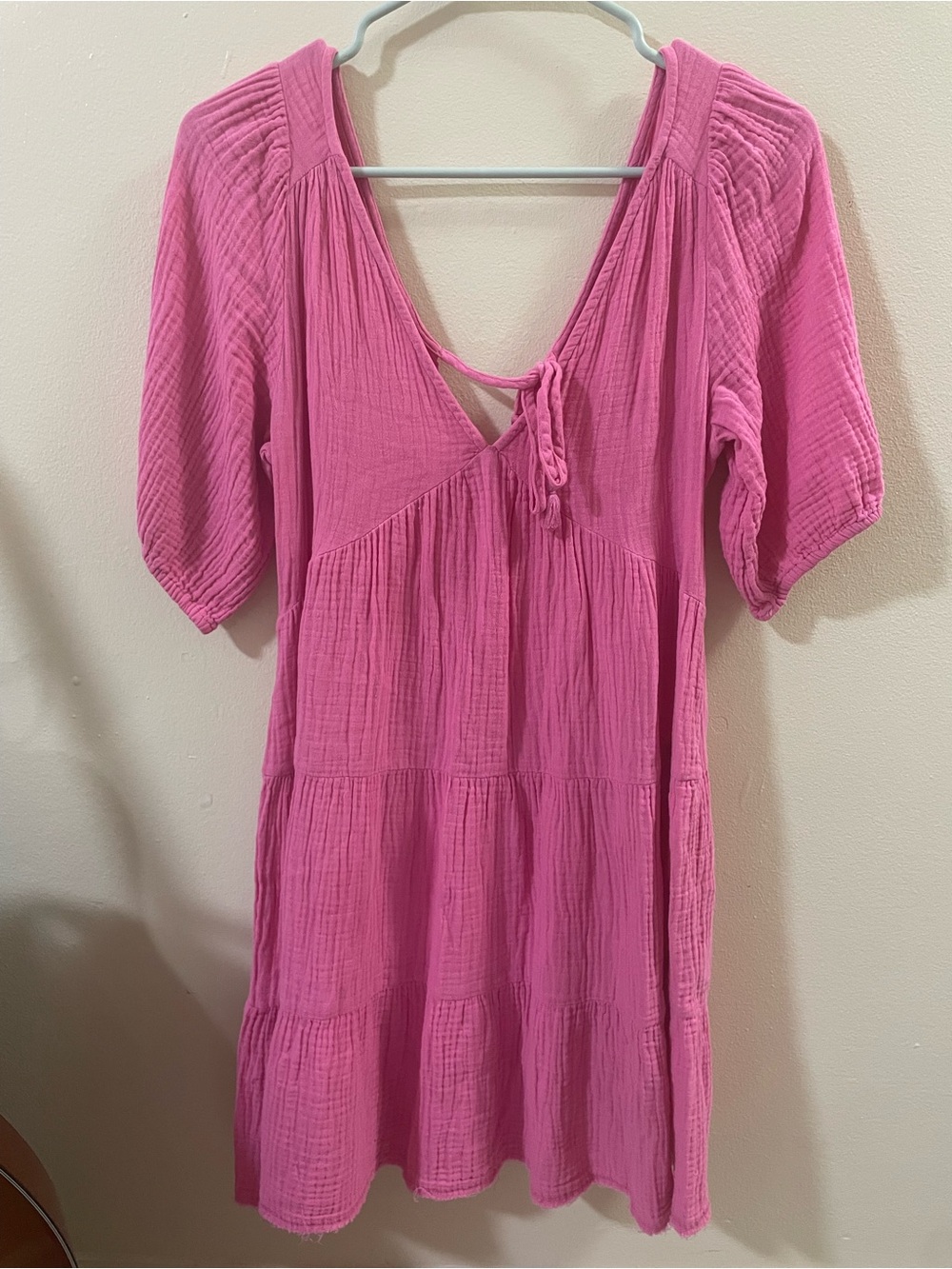 Pink Women's V-Neck Linen Dress